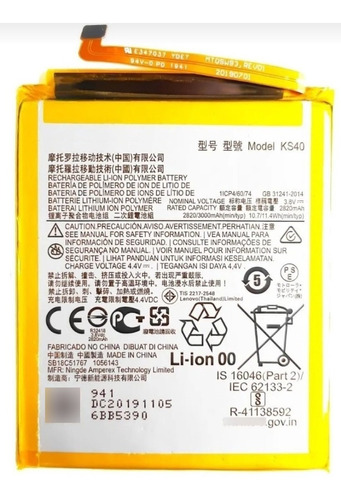 Batería Original Motorola Moto E6 Play Ks40 Gtia 90 (Reacondicionado)