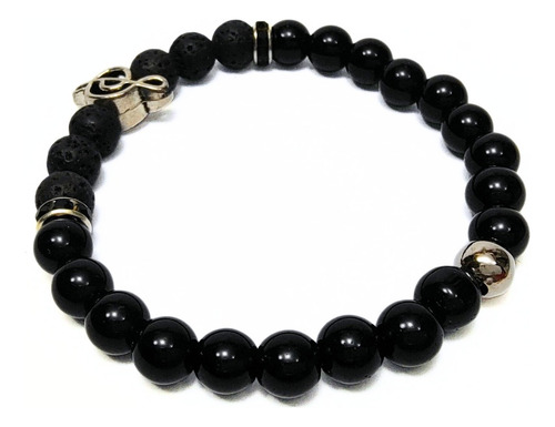 Pulsera De Hombre Con Piedra De Lava + Dije Clave De Sol