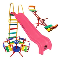 Comprar . Combo Tobogan 5 Escalones Pvc + Calesita + Sube Y Baja Color Tobogan Rosa - Calesita Roja