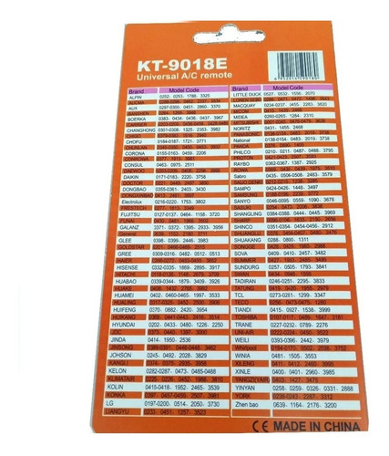 Controle Remoto Universal Ar Condicionado Split Kt-9018e
