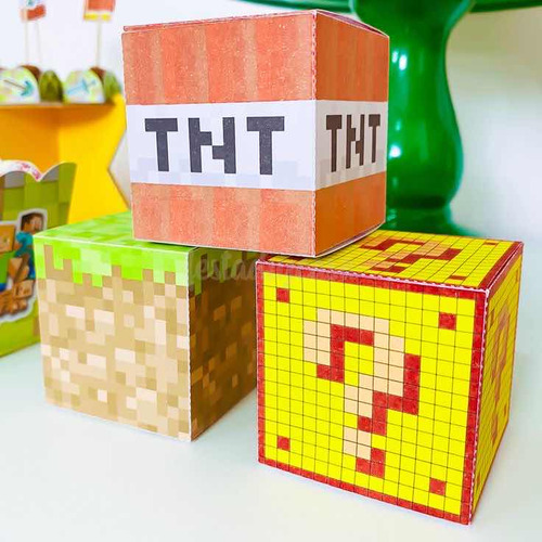 20 Cajitas Cubo Minecraft Personalizadas Souvenir Para Armar