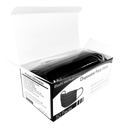 Cubrebocas Negro 50 Piezas Plisado Tricapa Termosellado