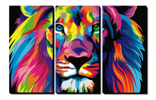 Cuadro Triptico León Multicolor 180 Cm X 120 Cm