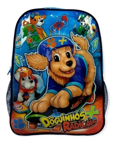 Mochila Costas Bag Escolar Doguinhos Radicais Infantil Clio Cor Azul Desenho do tecido Patrulha Canina