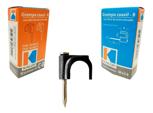 Grampa Clip Coaxil 8mm Clavo Acero Zincado Kalop Pack X50 