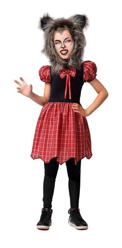 Fantasia Halloween Infantil Menina Lobinha C/ Capuz + Brinde