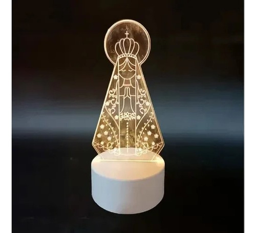 Luminária Acrílico E Led Nossa Senhora Aparecida Abajur Cor Da Estrutura Branca