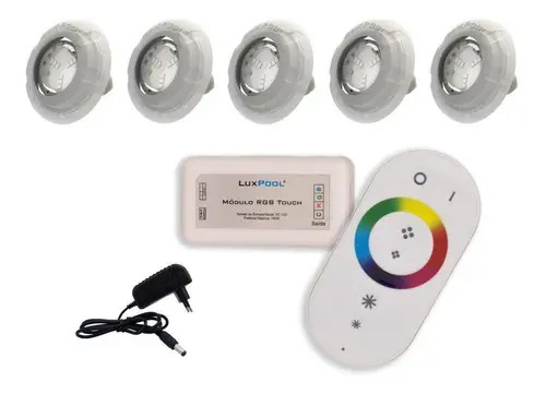 Kit Led Piscina Luxpool Com Controle + 5 Leds Rgb + Fonte