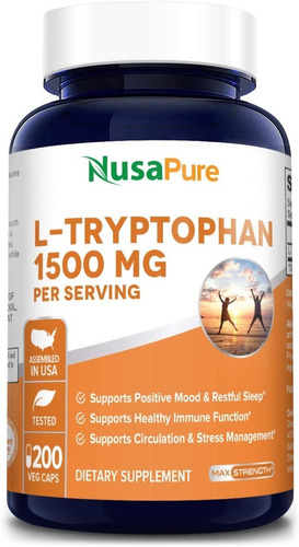 L-triptófano 1500 Mg | 200 Cápsulas Veganas | L Tryptophan