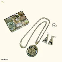 Comprar Juego De Nacar Y Plata - Collar, Zarcillos, Anillo Y Cofre