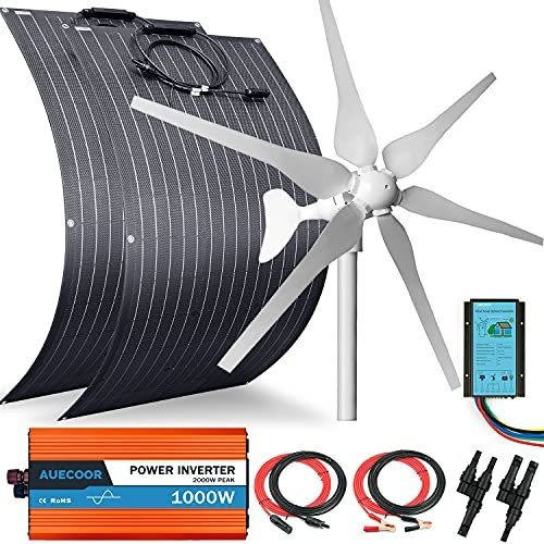 Paneles Solares - Auecoor 600w Solar & Wind Power Kits Home 