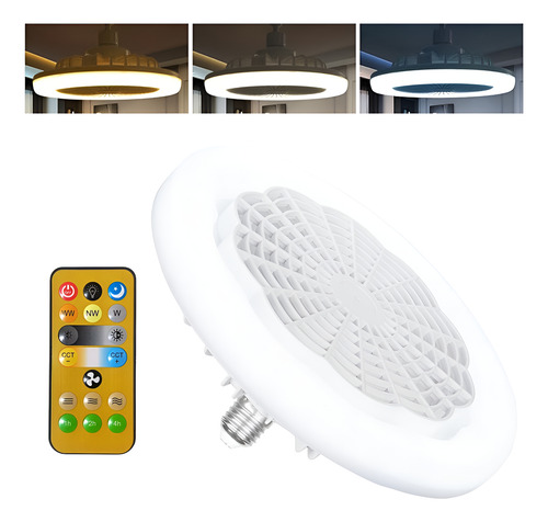 Ventilador Techo Abanico Socket Fijo E27 Luz Led 3 Tonos