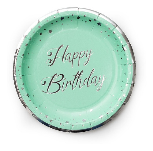 Platos Polipapel Happy Birthday Negro Verde Agua 