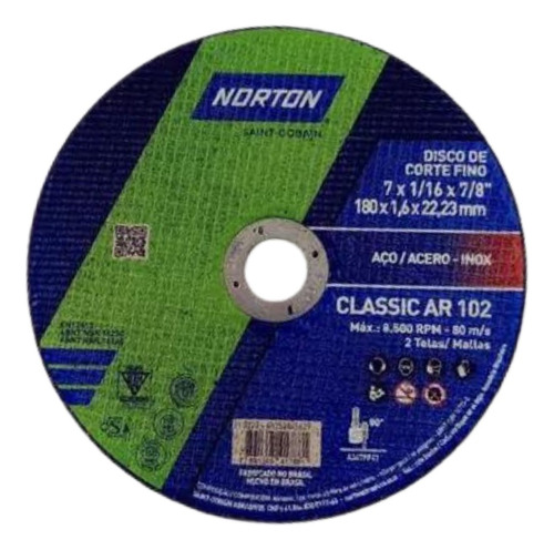 Disco Norton Classic Oxido Aluminio 180mm X 1,6mm Caja X 25u