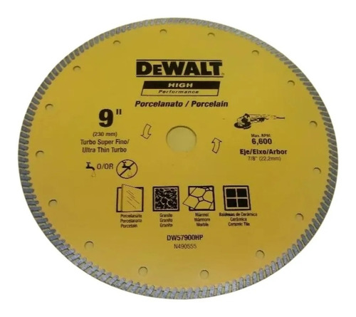 Grinder 9 con disco de diamante para azulejos de porcelana, 230 mm, Dewalt