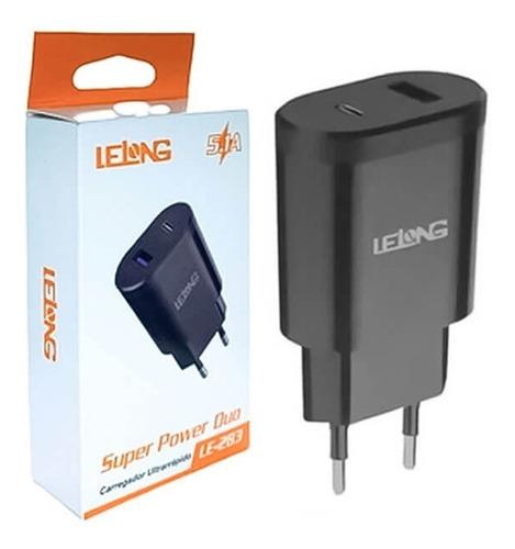 Fonte Carregador Adaptador Carga Celular  Type-c Universal Cor Preto