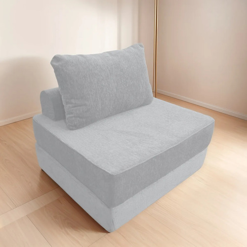 Sofa Cama Sillon Plegable Multifuncional Con Cojin Foam Puff Silver