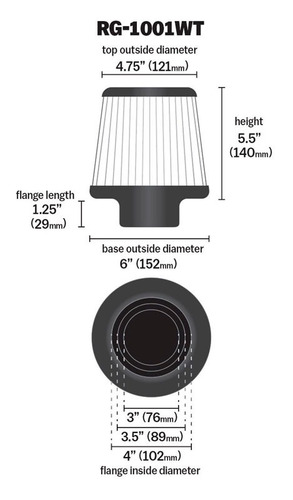 Filtro De Ar Conico Invertido K&n Rg-1001wt Branco