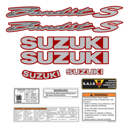 Jogo Faixa Emblema Adesivo Suzuki Bandit 600n 2005 Vermelha
