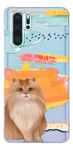 Funda Para Huawei Mujer Gatito Siberiano Acuarela Con Nombre