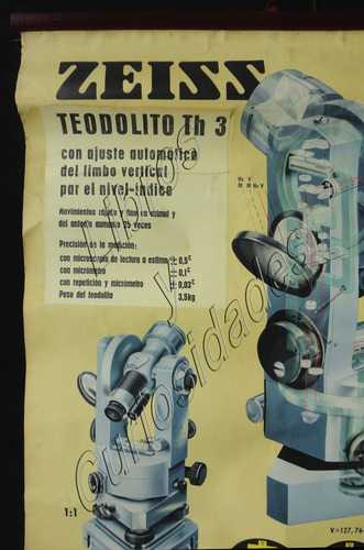 Imagen 2 de 4 de Cartel Antiguo De Publicidad Teodolito Th3. Carl Zeiss 23004