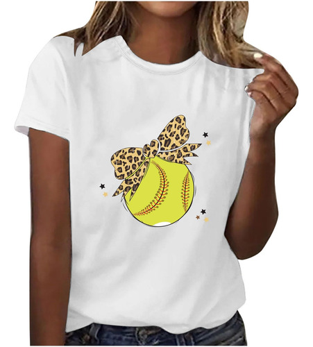 Camiseta Verano Para Mujer Manga Corta Estampado Beisbol