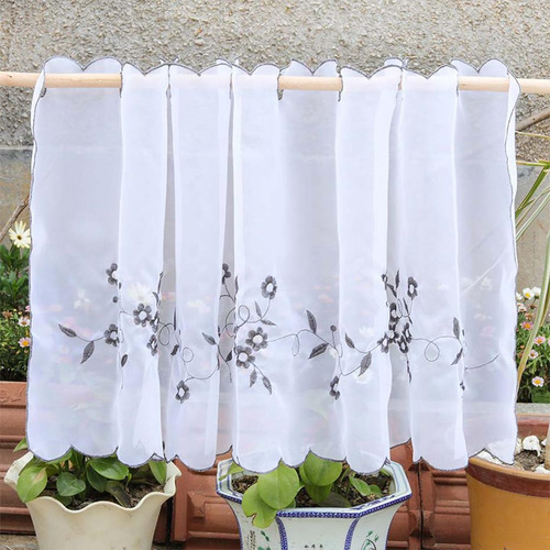 Media Cortina Bordada Con Ojales Cafe Valance Gris 60x140cm