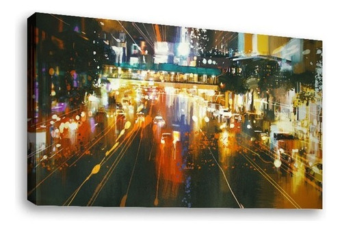 Cuadros Canvas Abstractos Tipo Oleo En Canvas Artistíco Color Ciudad-nocturna-luces-calle-pincelada