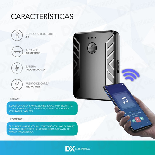 Emisor Transmisor Receptor Bluetooth Audio Tv Smart 2 Punto