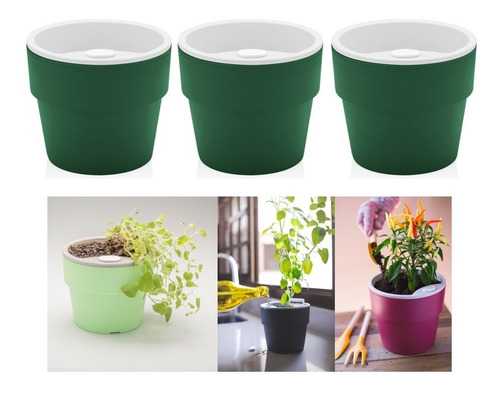 Kit Plantar 3 Vaso Autoirrigável Planta Flor Tempero Jardim