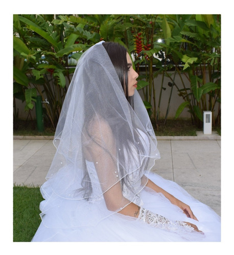 Véu De Noiva Elegante  Branco Tule Francês