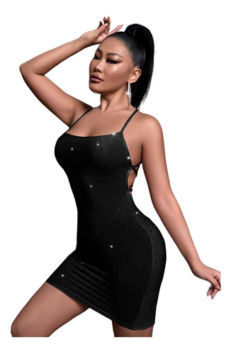 Vestido Sexy Corto Halter Ajustado Espalda Abierta Negro