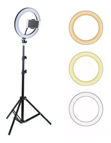 Anillo Aro Luz Led Fotografía 26 Cm + Trípode Ajustable Estructura Negro Luz Blanco Frío