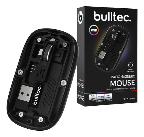 Mouse Inalambrico Recargable Usb-c 2.4ghz Bluetooth Bulltec Negro