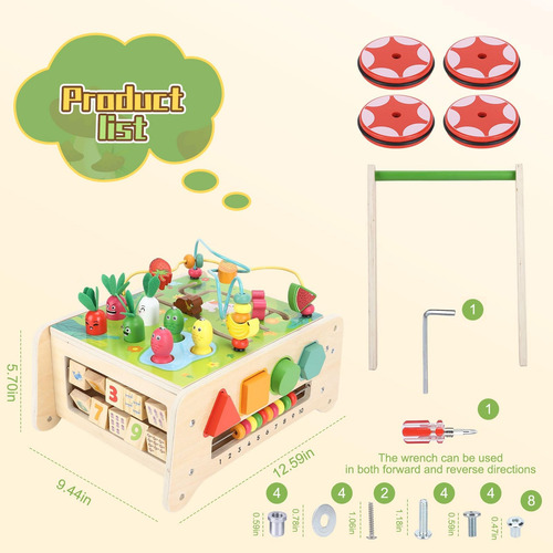 Elf Plaza Wooden Activity Cube, Baby Push Walker, Montessori