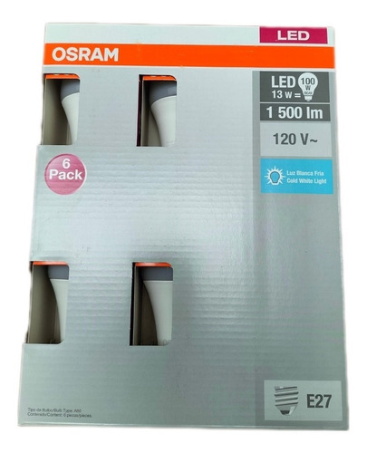 Focos Led Osram Luz Cálida 14 W 6 Pzas