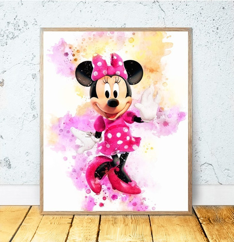Quadro Decorativo Infantil Aquarela Minie Namorada Do Mickey