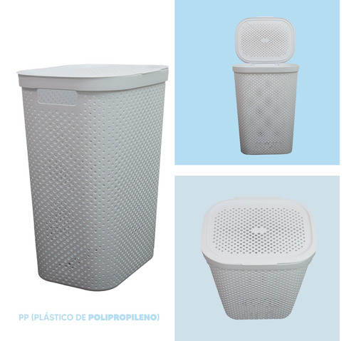 Set 4 Cestos Para Ropa 60l Blanco De Tapa Almacenamiento