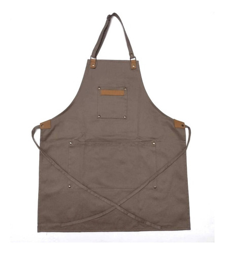 Imagen 3 de 5 de Delantal Gabardina Y Cuero Vacuno Genuino Cocina Hogar