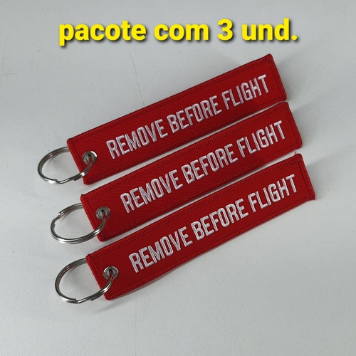 Chaveiro Remove Before Flight Piloto Avião Bordado Pct C/ 3