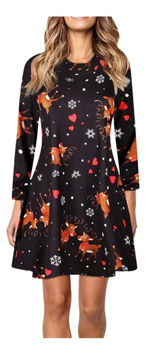 Vestido De Mujer En L E Invierno Casual Con Estampado Navide