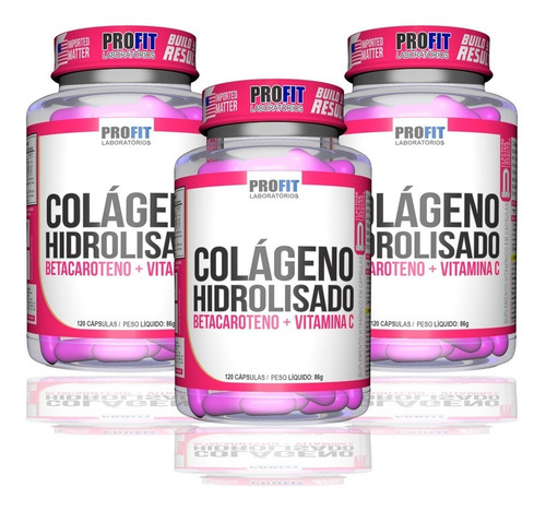 3x Colágeno Hidrolisado C/ Betacaroteno 120caps - Profit
