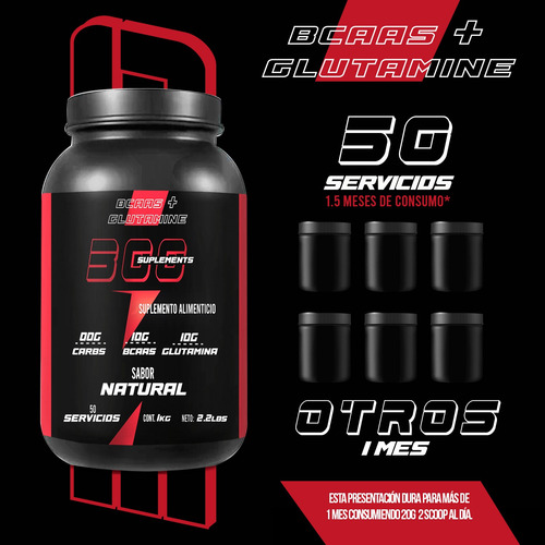 Aminoácidos Bcaas+glutamina 300suplements 1kg Varios Sabores Natural