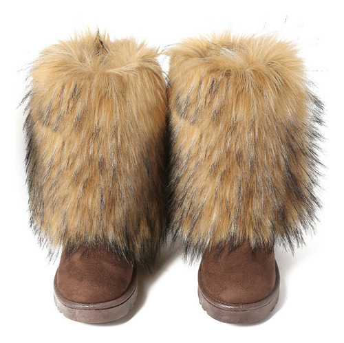 Botas Peludas Cano Médio Com Sola De Neve Em Imitação Pele