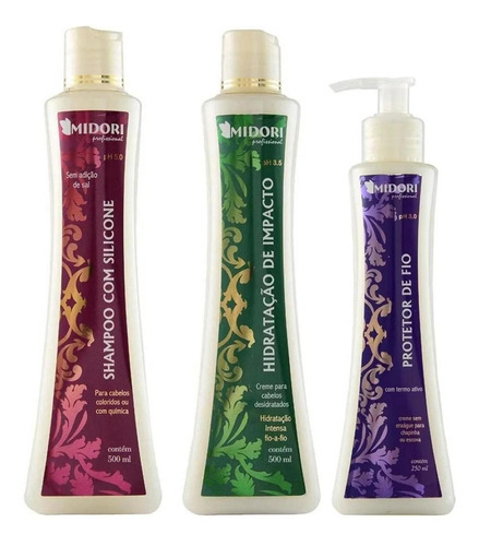  Kit Midori Shampoo Silicone Hidratação De Impacto E Protetor