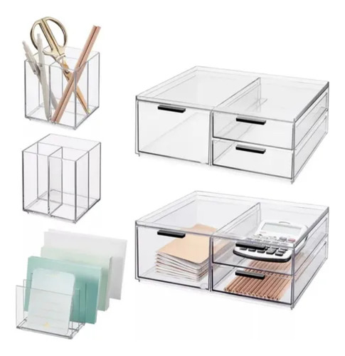 5 Organizadores Apilables Maquillaje Cosméticos Con Cajón Color Transparente
