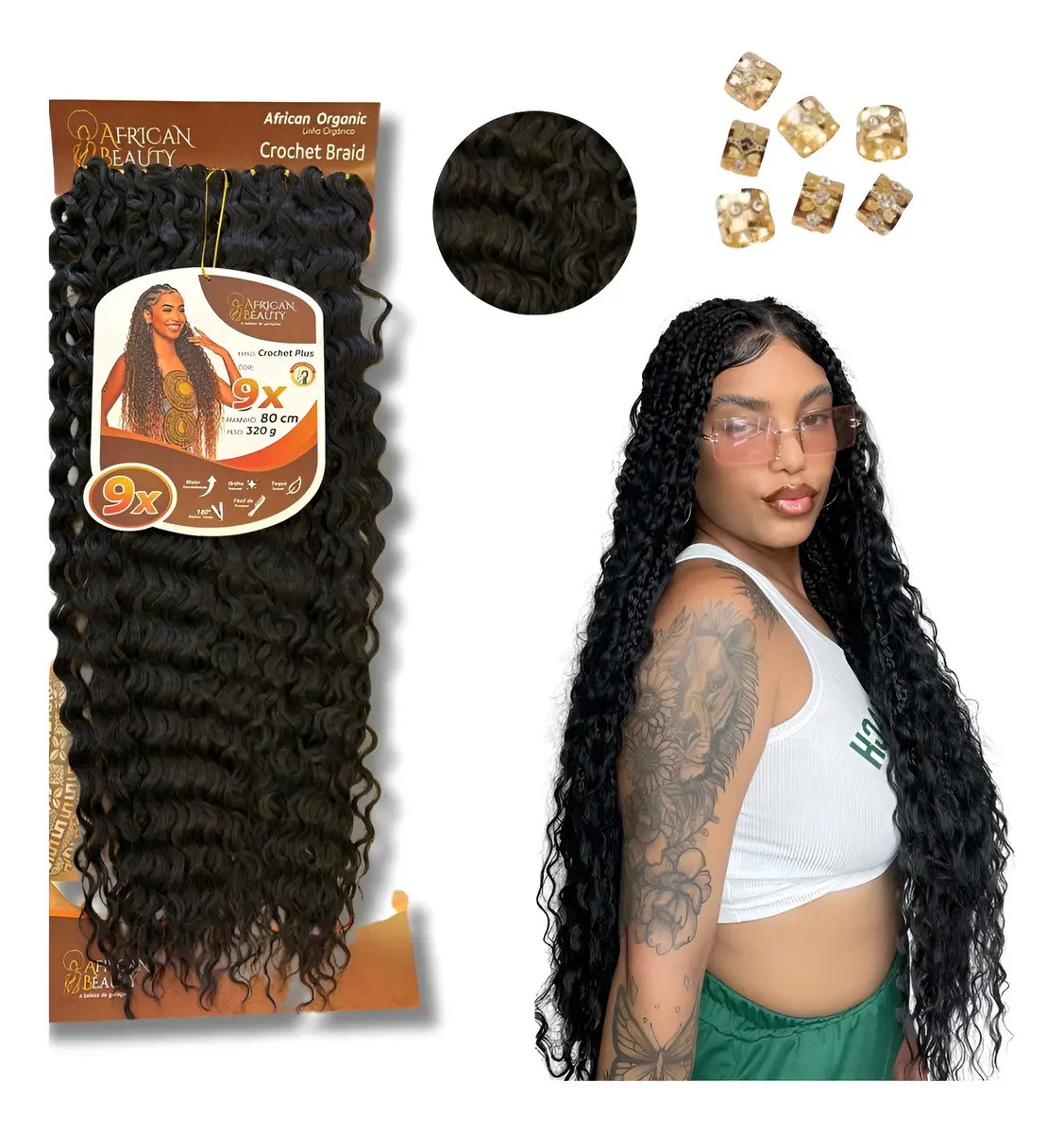 Cabelo Crochet African Cacheado Organico Tranças 80cm Cor Castanho Escuro #2
