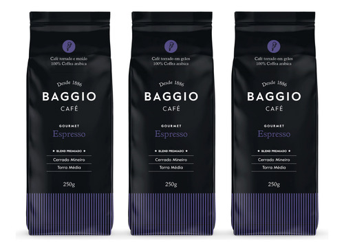 Café Em Grão, Baggio, Espresso, 3 Pacotes De 500g.