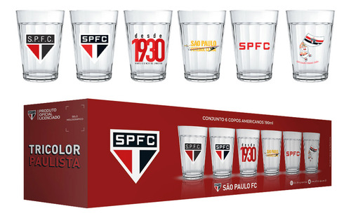 Conjunto De Copo Americano São Paulo Licenciado Kit 6 Peças