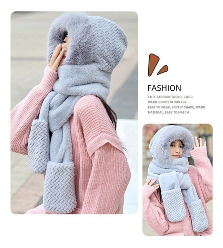 Conjunto 2 En 1 Gorro Bufanda Abrigado Invierno Frío Peluche Marrón Único